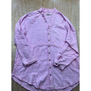 We The Free Pink Oversized Button Shirt Long Sleeve Crinkle Loose Distressed S